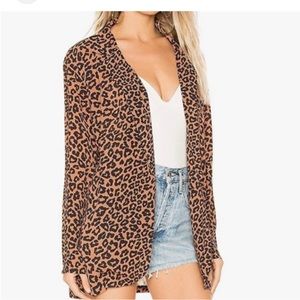 Beach Riot tan black leopard animal print lightweight open front coverup blazer